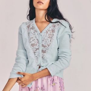 LoveShackFancy Brandie Cardigan Sweater, Blue Vesper, Small,